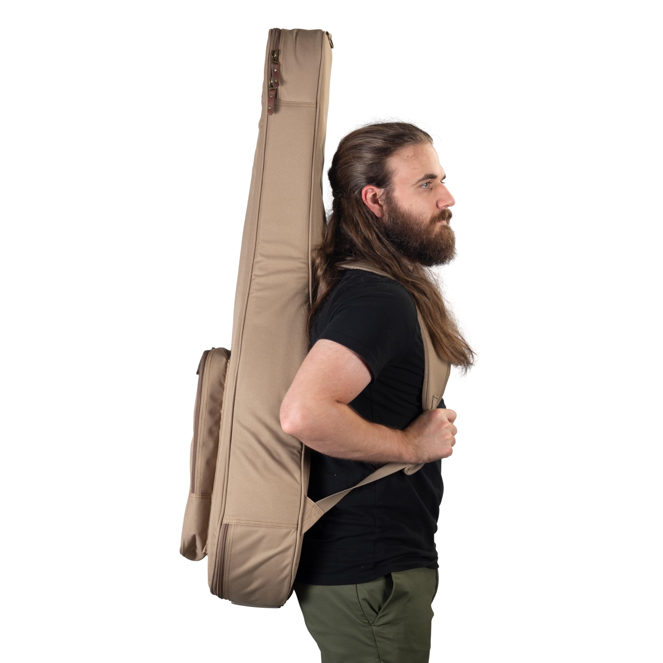 Premium Leather Classical Guitar Gig Bag with Padded Backpack Straps & Large Exterior Pocket - Tan (LVYCLASSICGB200) | Durable Protection for Travel, Performances & Storage