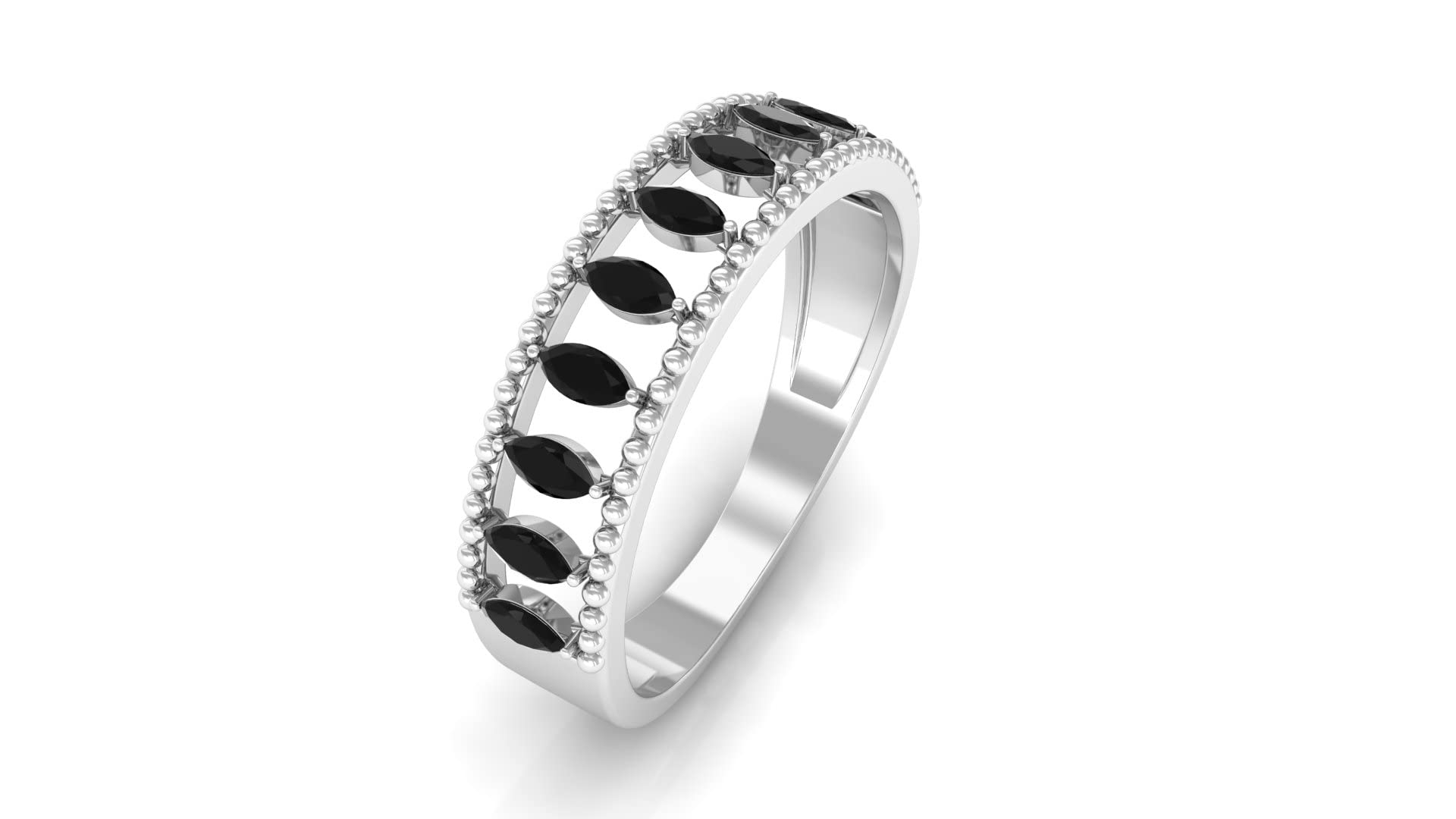 1/4 CT Black Spinel Half Eternity Ring - 14K Gold Beaded Band Wedding Ring for Women, Elegant Stackable Jewelry Gift for Anniversary, Engagement, or Special Occasions