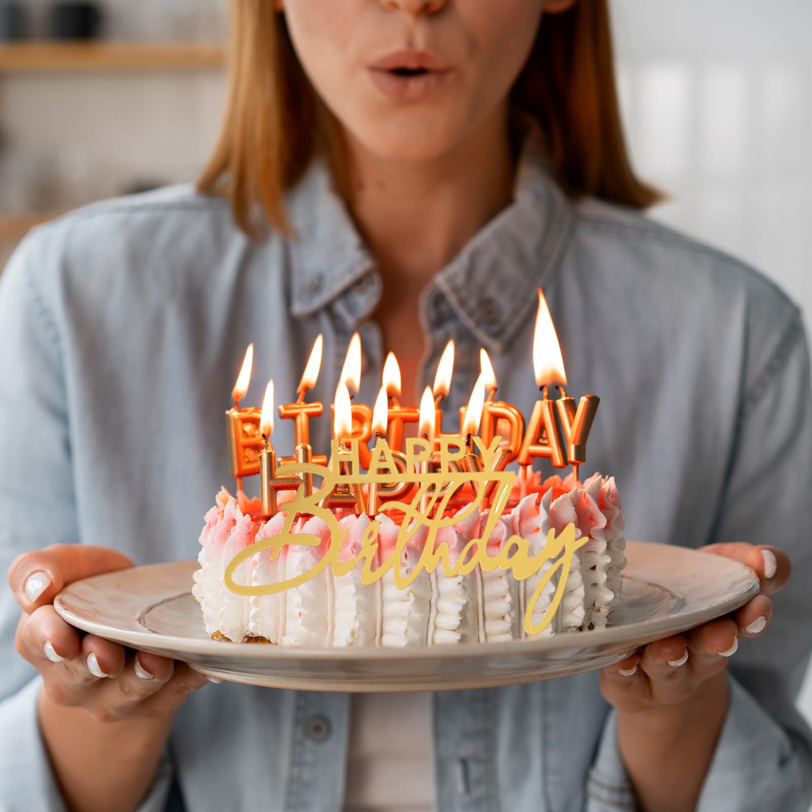 6PCS Happy Birthday Cake Toppers Set - Acrylic Mirror Glitter Cake Decorations for DIY Birthday Cakes, Party Supplies - Perfect for Birthday Parties, Baby Showers & Wedding Celebrations