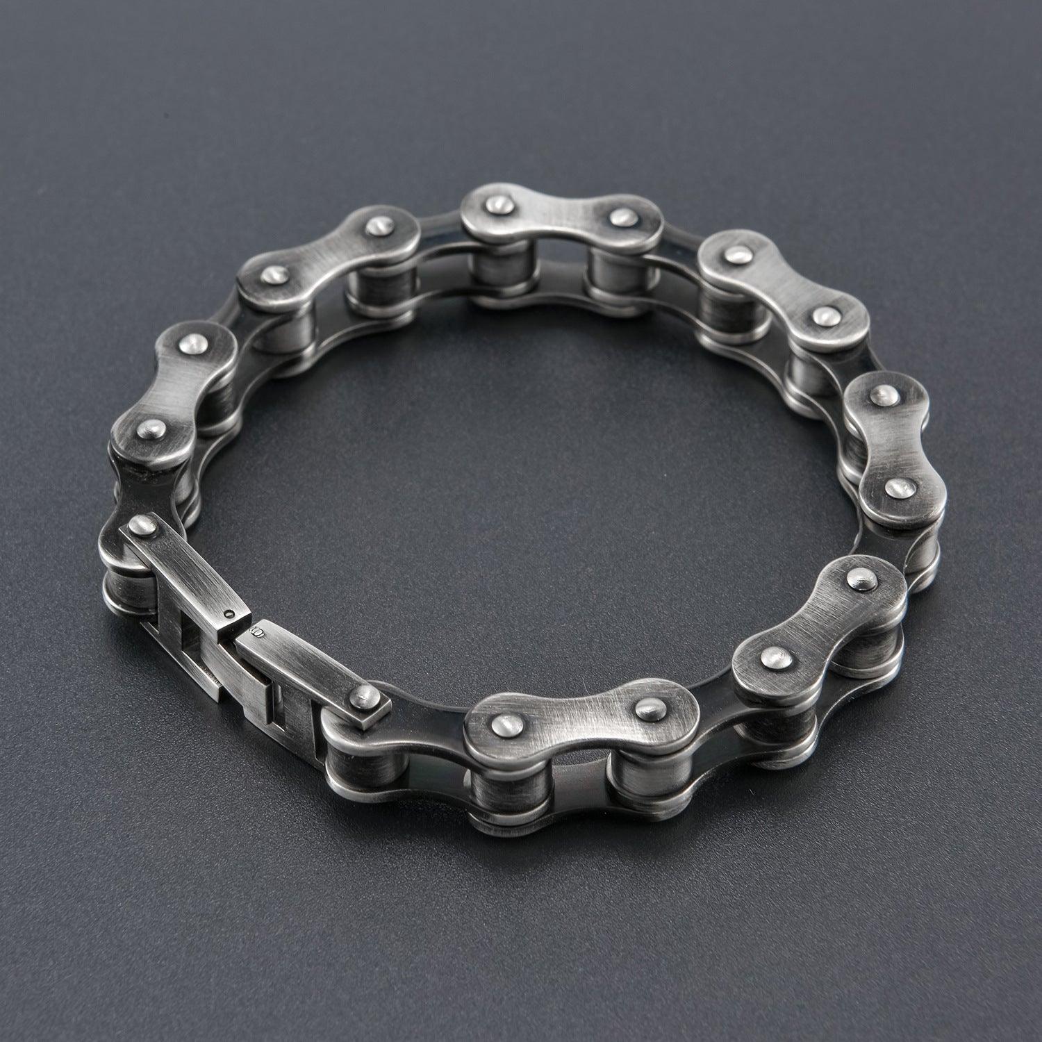 Vintage Titanium Steel Chain Bracelet for Men - Punk Style Bicycle Motif - Perfect for Bikers, Rockers & Street Fashion Enthusiasts