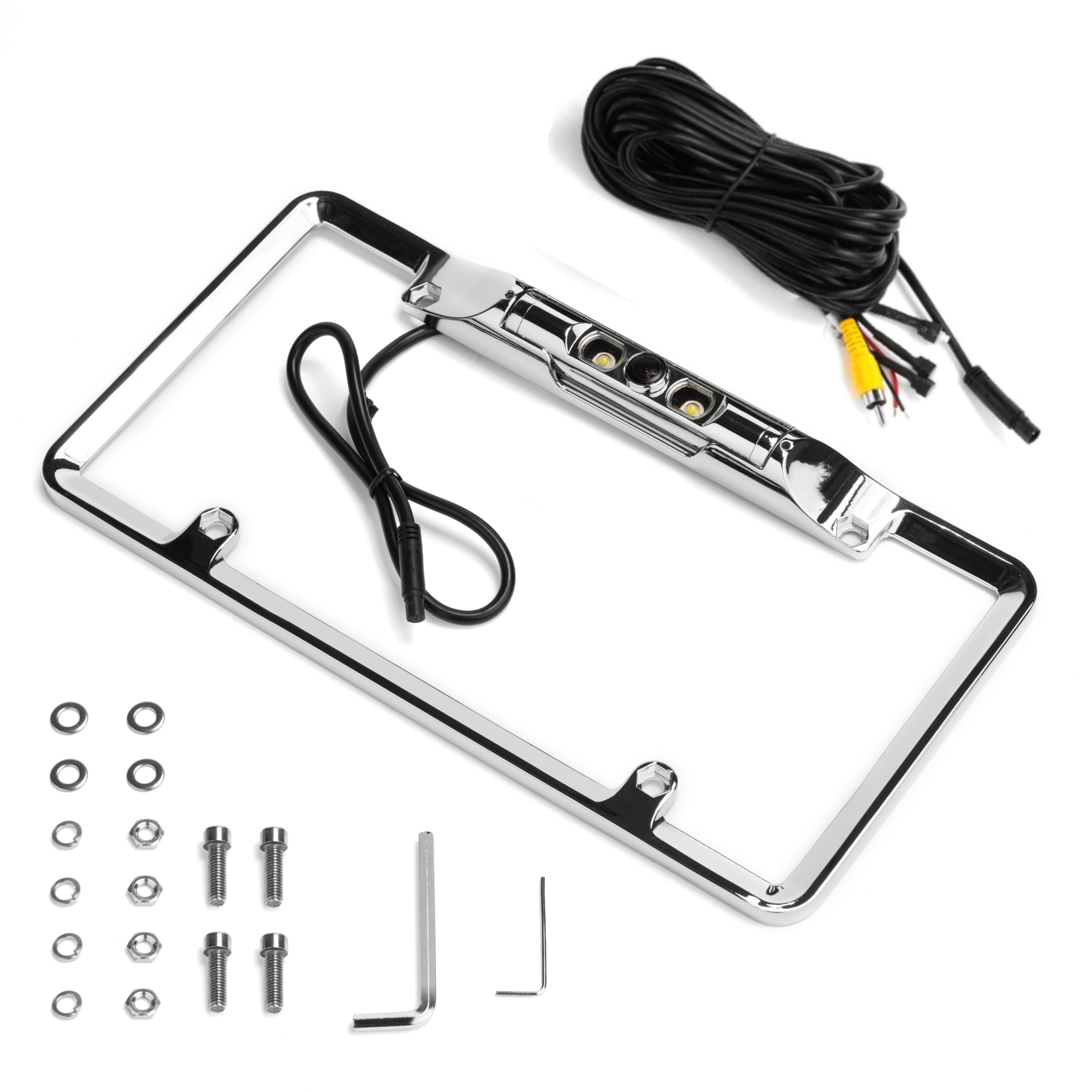 BOYO VISION VTL200CL Full-Frame License Plate Backup Camera with Parking Guidelines & LED Lights (Chrome) - HD Rear View for Trucks, SUVs, RVs - Easy Installation & Night Vision