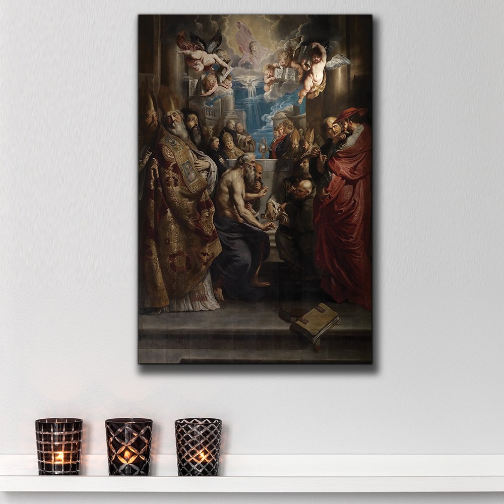 Wall26 - Baroque Style Oil Painting 'The Disputation of The Holy Sacrament' by Peter Paul Rubens - Angels, Church & Priest Canvas Art - 32x48 Inches - Perfect for Home Decor, Office & Gallery Display
