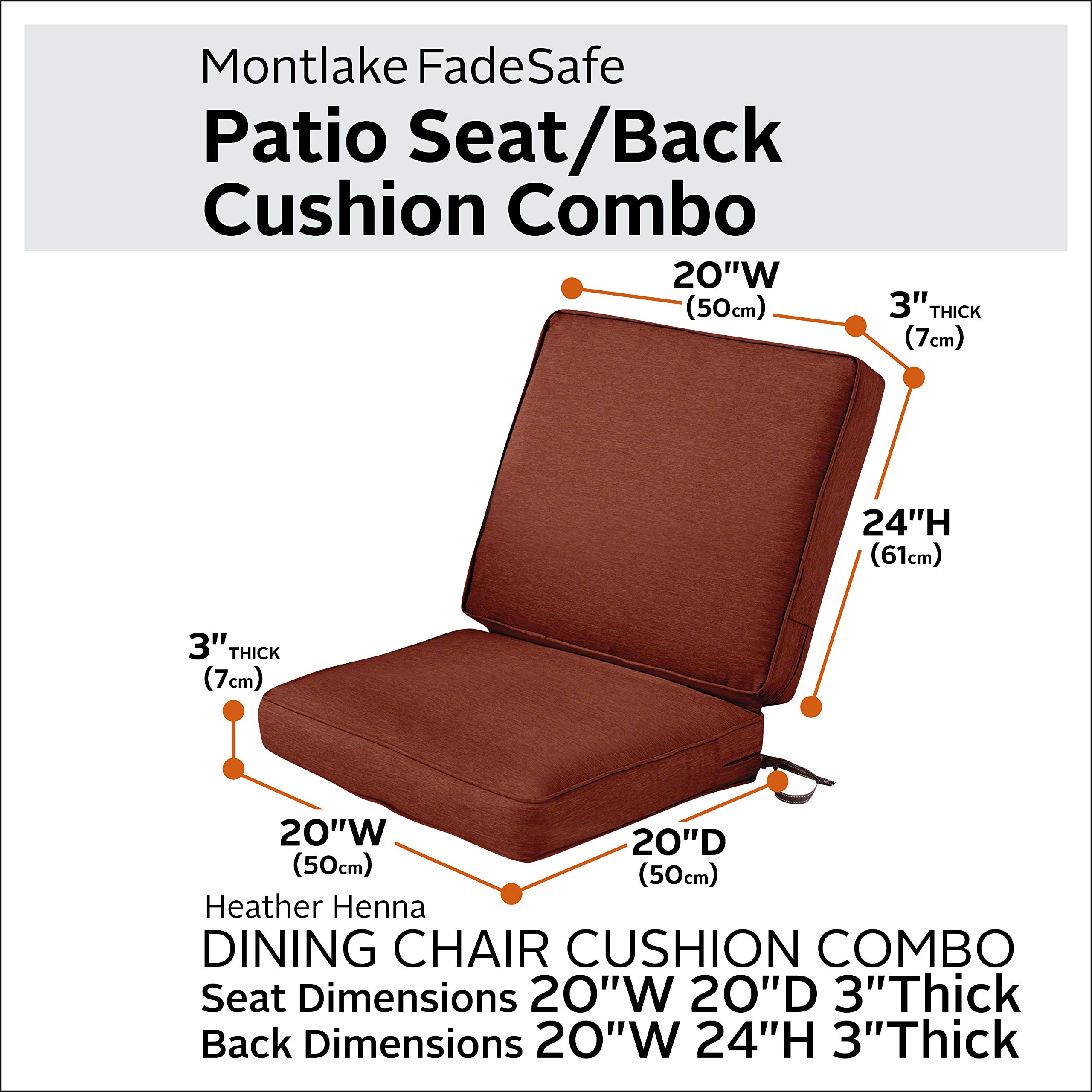 Montlake FadeSafe Water-Resistant Patio Cushion Set - Heather Henna, 44x20x3 Inch for Outdoor Chairs
