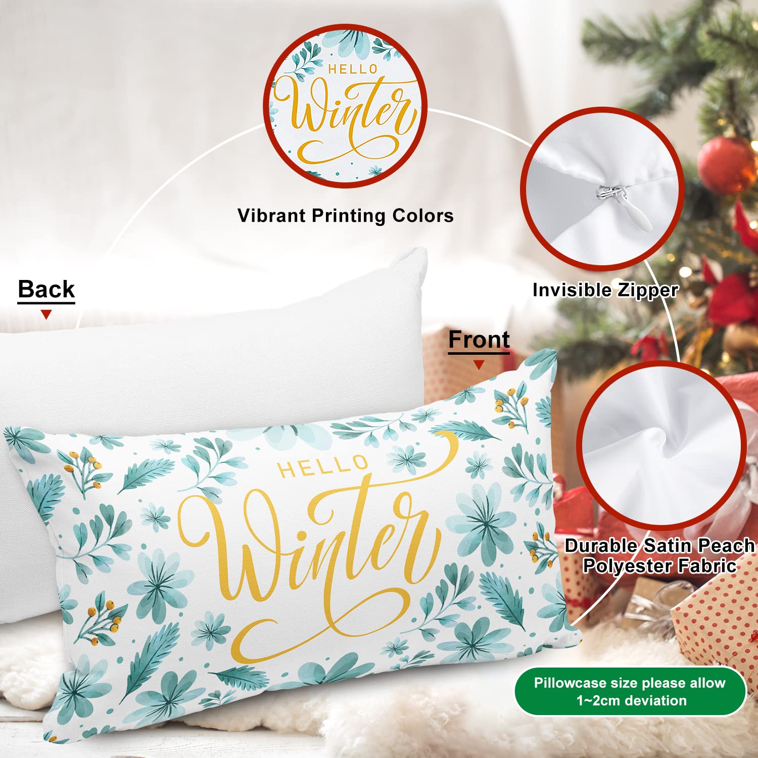 Lanpn Merry Christmas Lumbar Throw Pillow Covers 12x20 (Set of 4) - Decorative Teal Holiday Cushion Covers for Sofa, Bed & Home Decor | Perfect for Winter, Xmas Tree & Fireplace Cozy Decorations