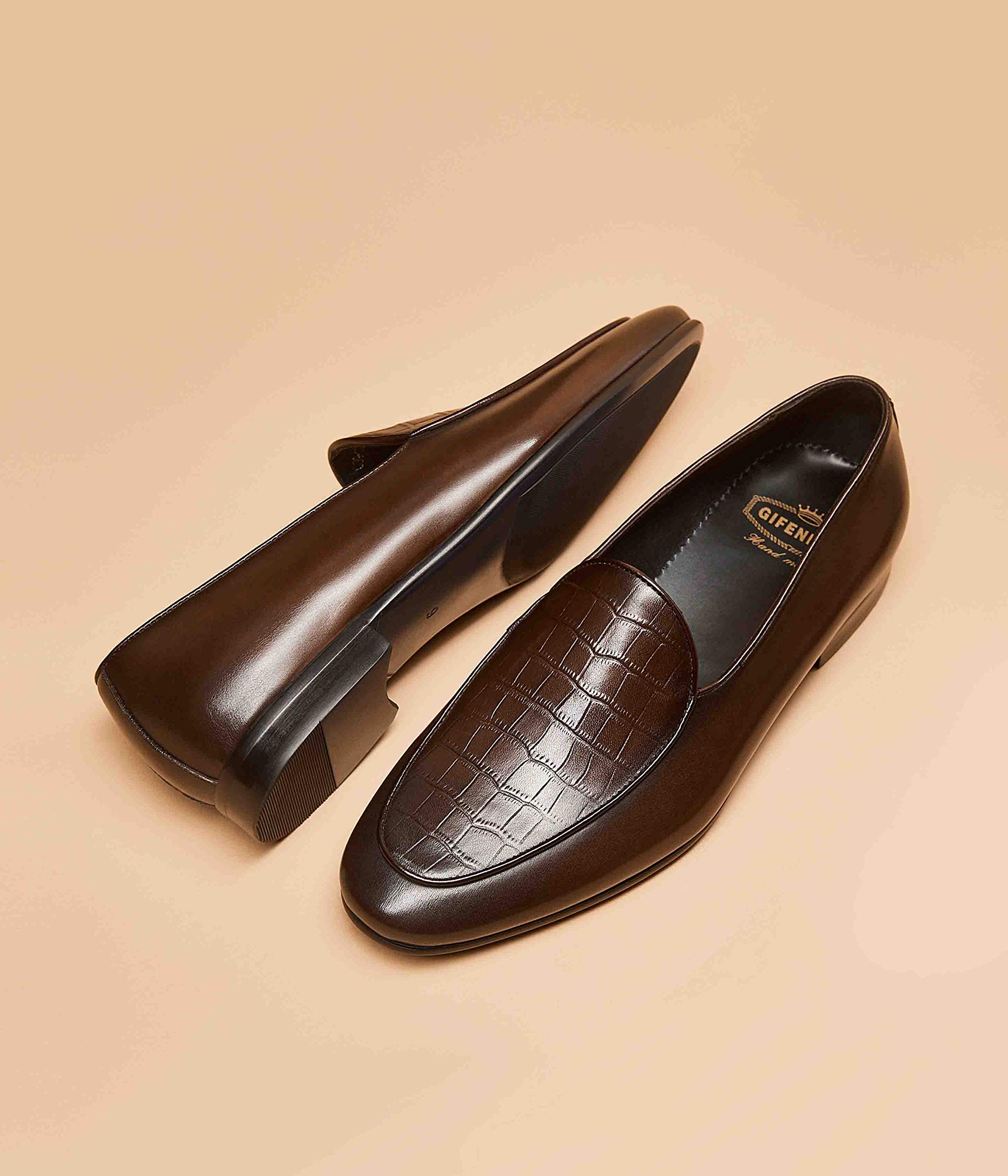 GIFENNSE Men's Slip-On Loafers - Genuine Leather Dress Shoes for Business & Formal Occasions - Comfortable Office & Wedding Shoes for Men