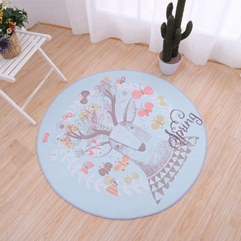 MOXIC Soft Round Area Rugs for Kids - Non-Slip Nursery Carpet with Cartoon Deer Design, 3.3' X 3.3' Modern Nordic Style Play Mat for Living Room, Bedroom & Nursery - Perfect for Crawling, Playtime and Home Decor