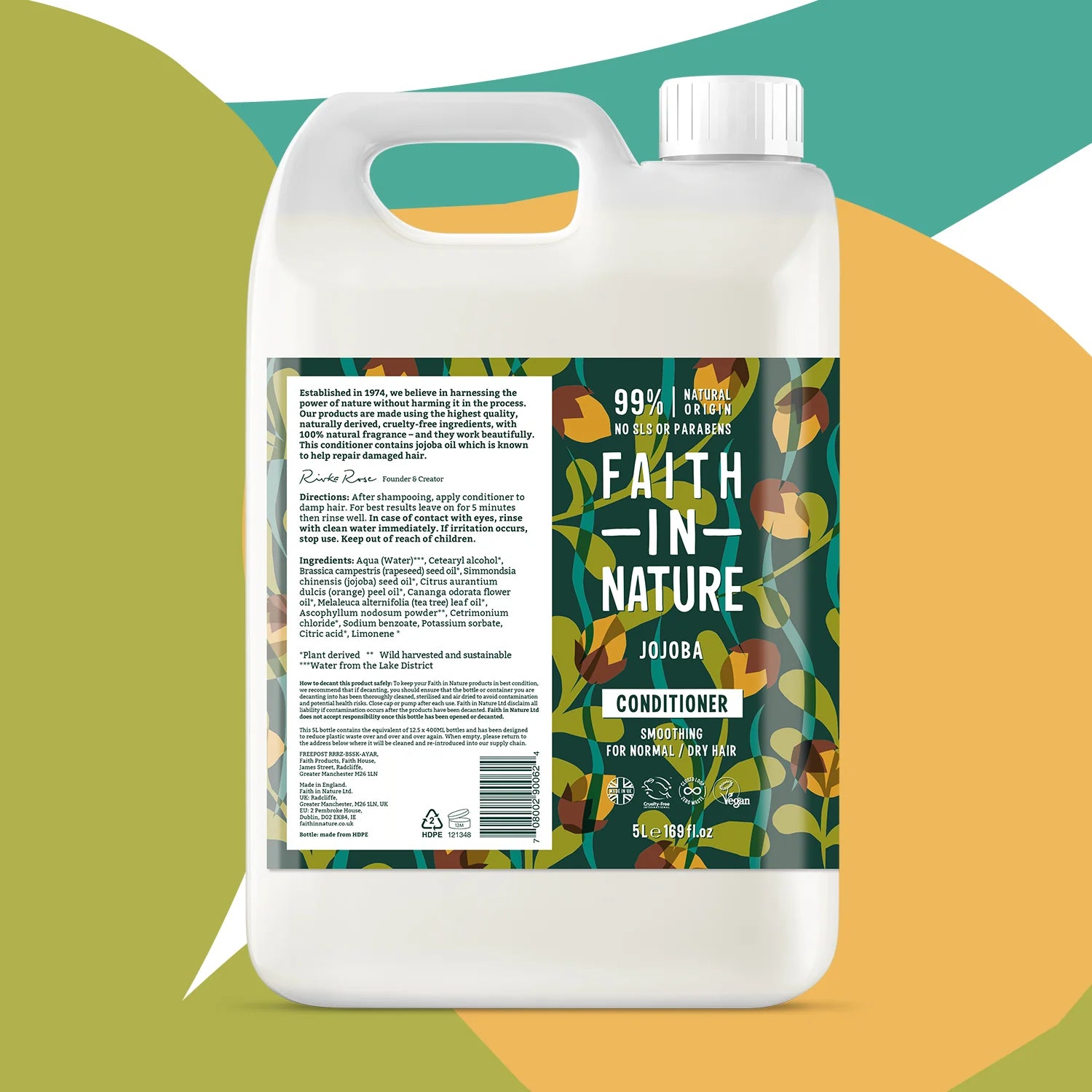 Faith In Nature Jojoba Conditioner Refill 5L - Natural Hair Moisturizer for Dry & Damaged Hair - Salon Quality Deep Conditioning Treatment for Home & Professional Use