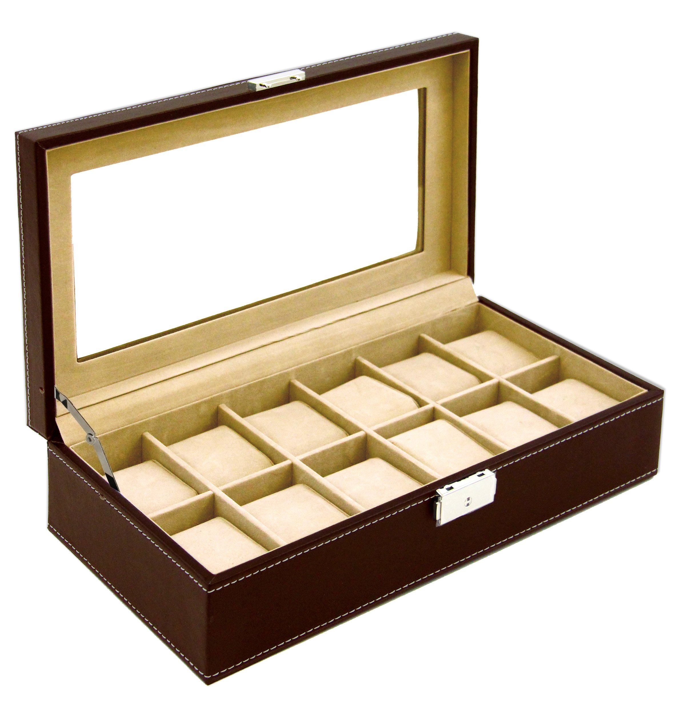 Premium 12-Slot Leather Watch Box with Glass Top - Luxury Men's Watch Organizer & Jewelry Display Case - Perfect for Watch Collectors & Gift Giving