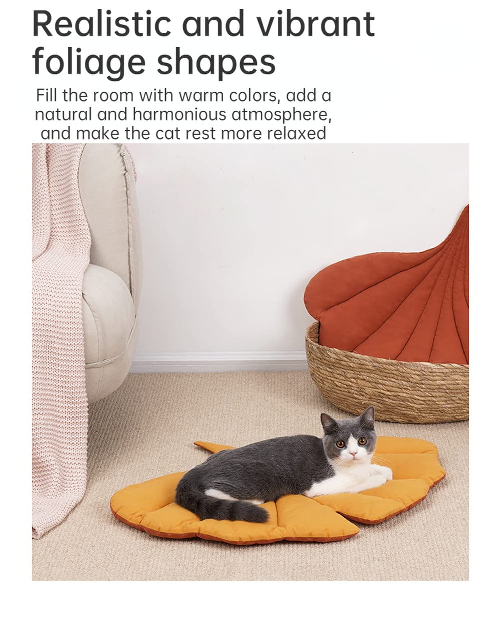 **Leaf-Shaped Cat Bed - Reversible Warm & Comfortable Pet Mat for Cats & Dogs - Indoor Cozy Floor Pad with Cartoon Design - Perfect for Winter Napping & Lounging**