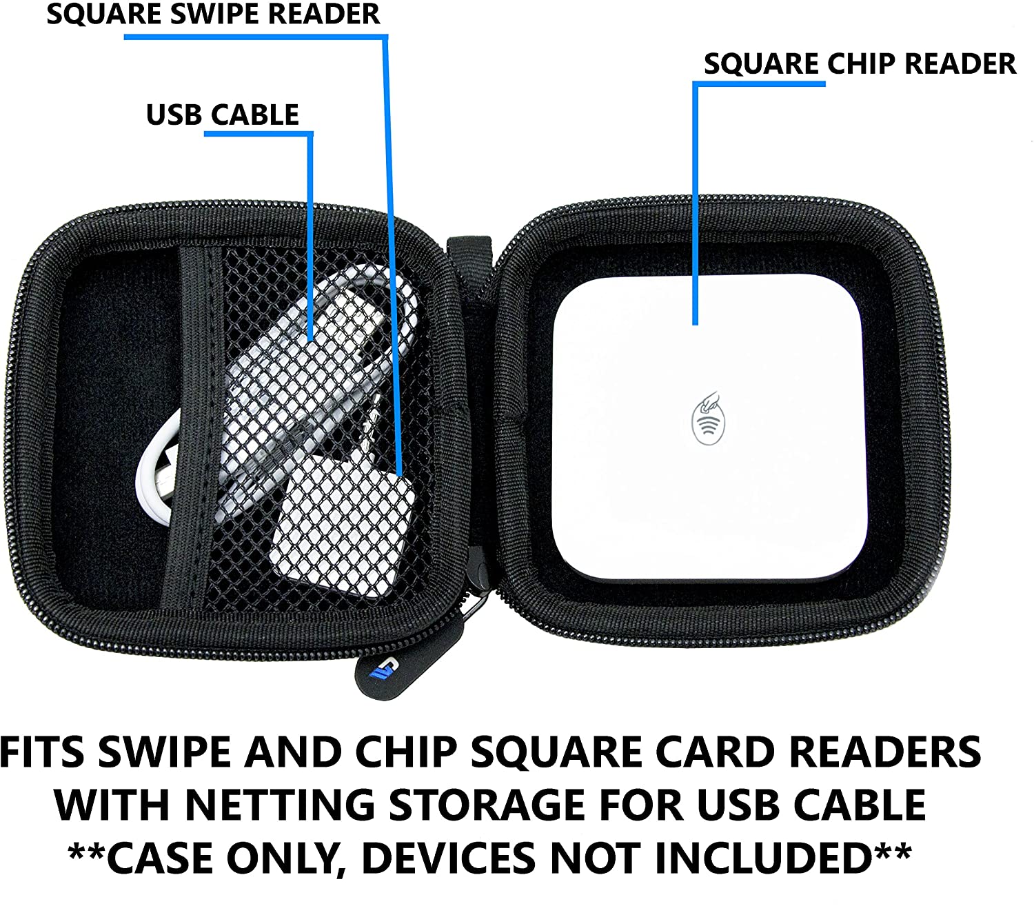CASEMATIX Portable Credit Card Reader Case - Compatible with Square Contactless & Chip Reader with Cable - Perfect for Retail Stores, Food Trucks & Mobile Businesses