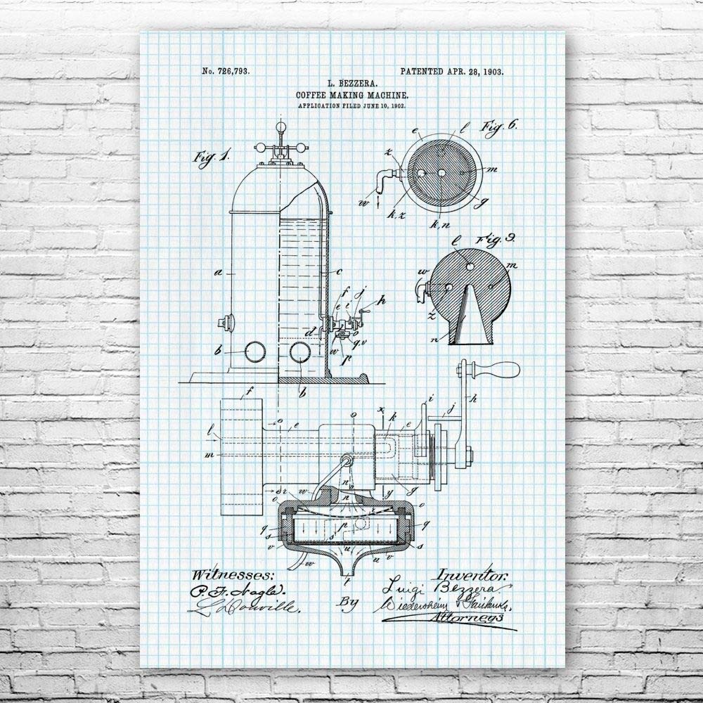 Bezzera Espresso Machine Art Print - 18x24 Inch Coffee Shop Decor Poster, Barista Gift for Espresso Lovers - Perfect for Home, Office & Café Wall Art