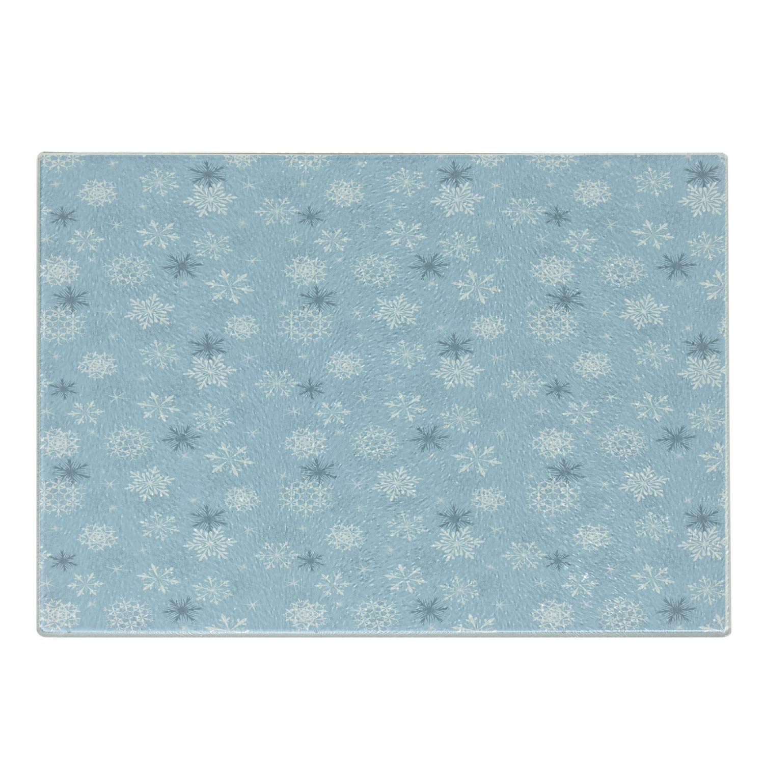 Ambesonne Winter Themed Tempered Glass Cutting Board - Holiday Christmas Stars Design, Small Size in Pale Blue, White & Grey - Perfect for Serving Appetizers, Cheese & Charcuterie at Holiday Parties & Family Gatherings