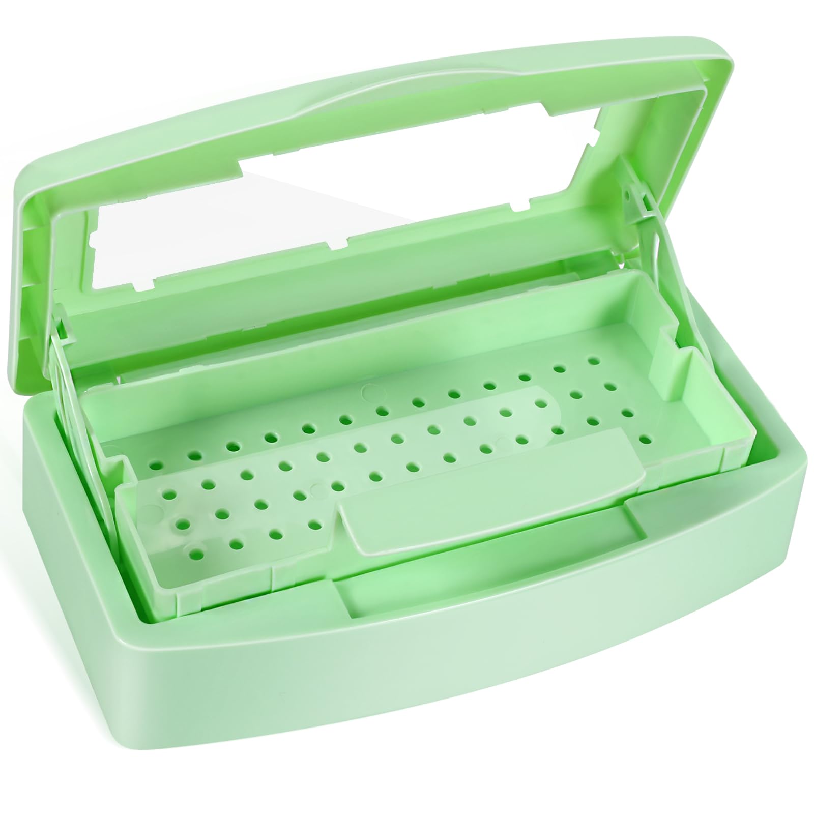 Barbicide Sterilization Tray - Plastic Disinfecting Organizer Box for Nail Tools, Tweezers & Salon Equipment - Clear Lid with Green Base | Perfect for Hair Salons, Spas & Manicure Stations