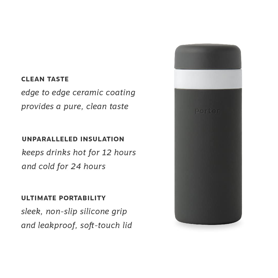 W&P Porter 16 oz Insulated Water Bottle - Ceramic Coated for Clean Taste, Wide Mouth Vacuum Flask for Coffee & Tea - Dishwasher Safe, Charcoal (Pack of 3) - Perfect for Office, Gym, Hiking & Outdoor Activities