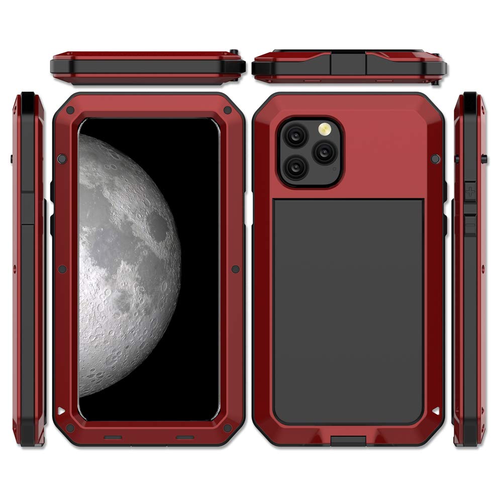 **Marrkey Heavy Duty Shockproof iPhone 11 Pro Max Case - Full Body Protective Cover with Aluminum Alloy Metal Frame & Built-in Screen Protector (Red) | Perfect for Outdoor, Work & Extreme Sports**