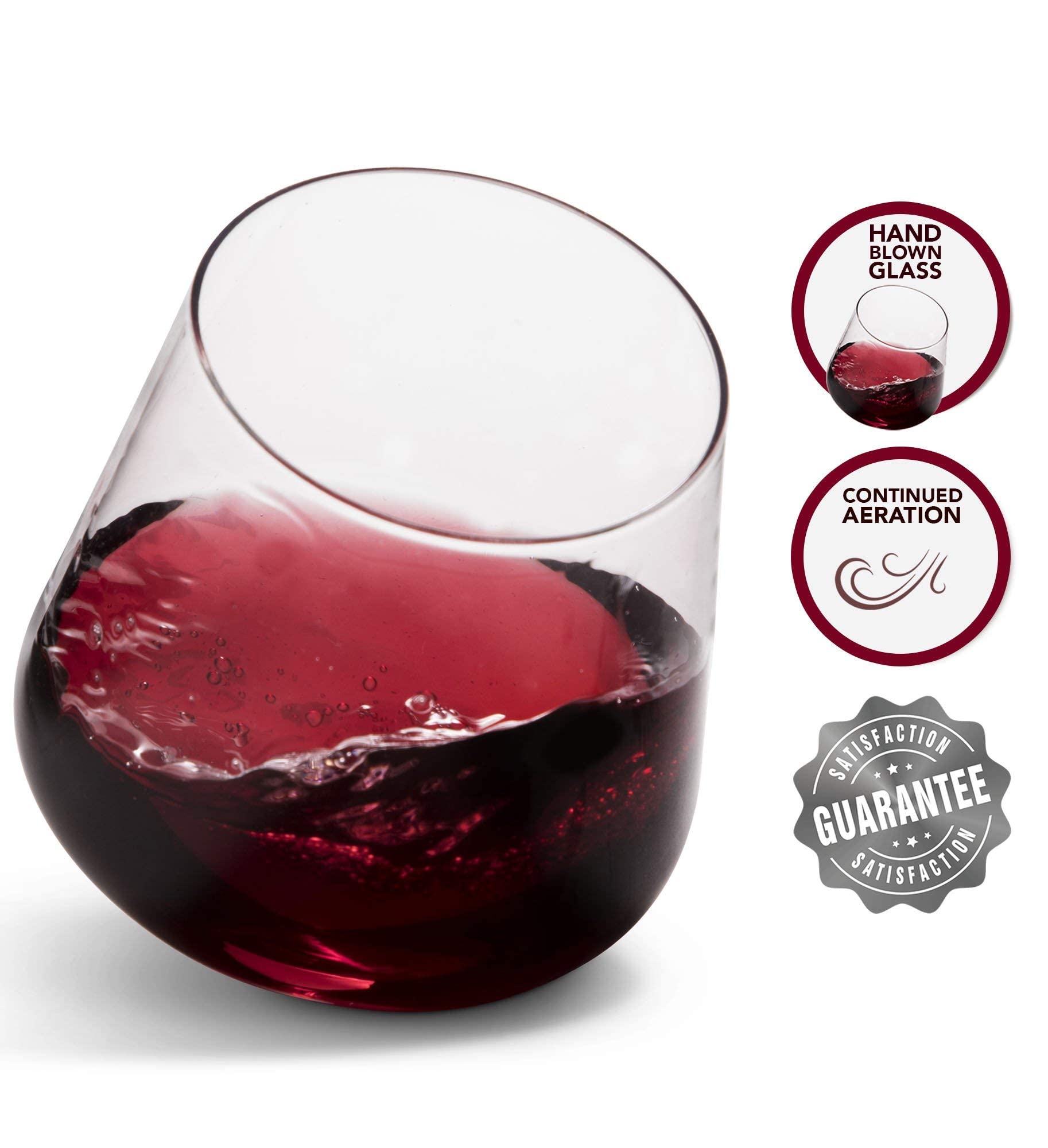 Premium Aerating Stemless Wine Glasses Set of 2 - Large Non-Drip Red Wine Glasses by CulinexCo | Perfect for Dinner Parties, Romantic Dates & Home Entertaining