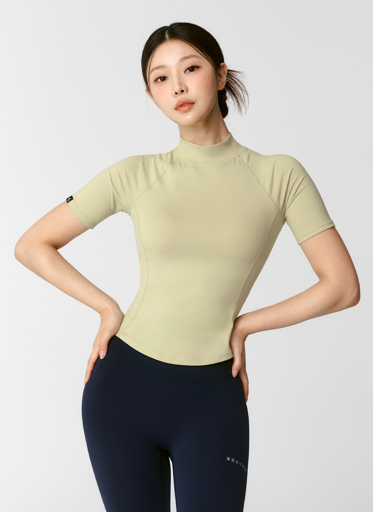 Peach-Colored Mock Neck Short Sleeve T-Shirt for Women - Casual Summer Top for Outings & Date Nights