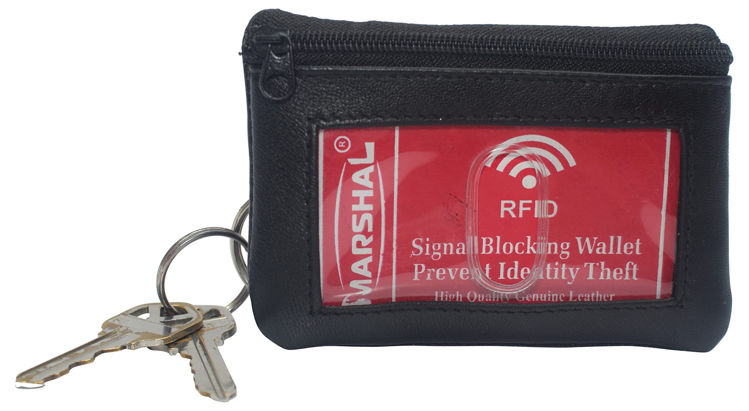 **MARSHAL Genuine Leather Slim Minimalist Wallet with Clear ID Window & Key Ring – Lightweight RFID Blocking for Men & Women | Perfect for Travel, Work & Everyday Use**