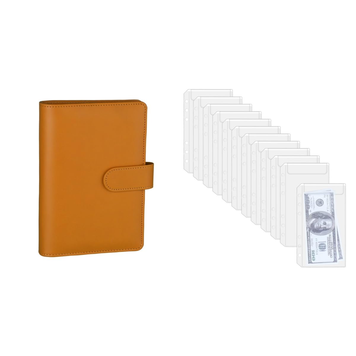 Antner A6 PU Leather Notebook Binder with 12pcs Binder Pockets - Dark Yellow | 6-Hole A6 Size Organizer for School, Office & Travel | Perfect for Notes, Documents & Planner Accessories