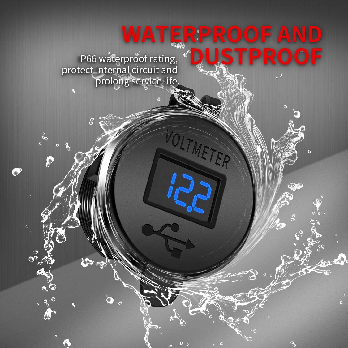 Fast Charging Car Outlet - Quick Charge 3.0 USB & 12V/24V Socket with LED Voltmeter for Automotive, Marine & ATV Use