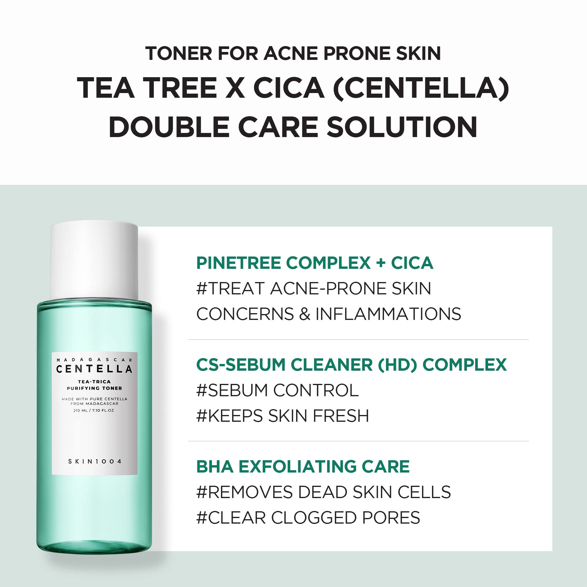 SKIN1004 Tea-Trica Purifying Toner 7.10 fl.oz (210ml) - Soothing Hydration & Acne Care Facial Toner for Oily & Sensitive Skin | Korean Skincare for Daily Cleansing & Pore Refining