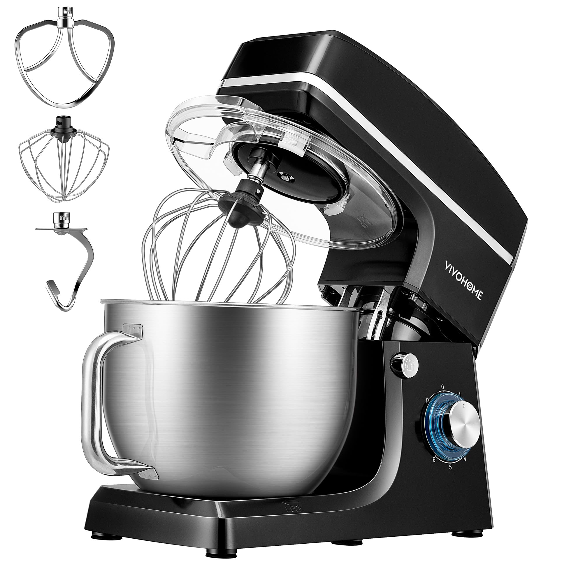 VIVOHOME 7.5 Quart Stand Mixer - 660W Powerful 6-Speed Tilt-Head Electric Kitchen Mixer with Beater, Dough Hook, Wire Whip & Egg Separator - Perfect for Baking Cakes, Cookies, Bread & More (Black)