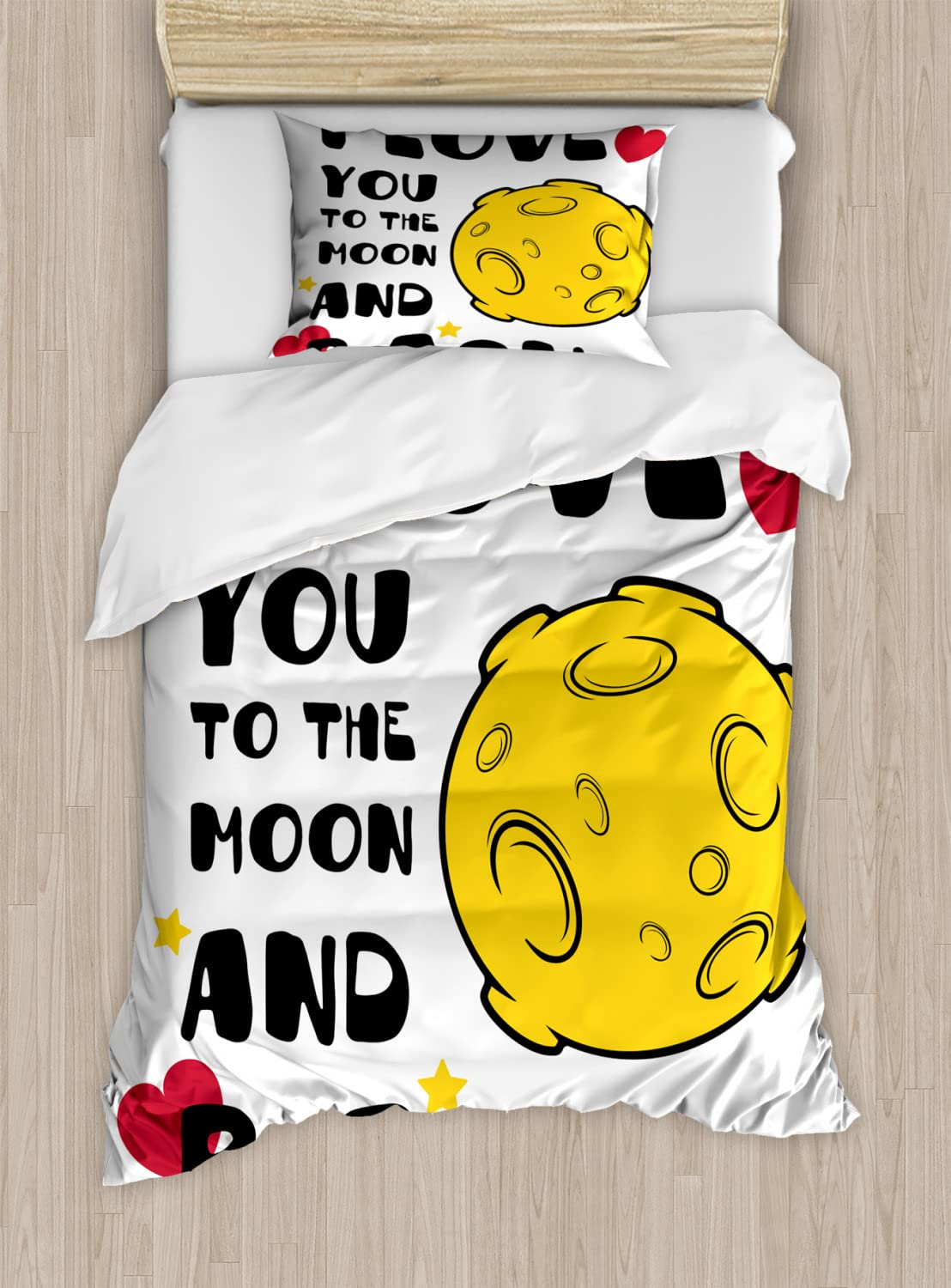 Ambesonne I Love You Duvet Cover Set - Moon Surface Romance Print for Galactic Partners & Friends - Valentine's Day Bedding Set with 2 Duvet Covers & 4 Pillowcases (2 Pack, California King Size, Yellow Black Red) - Perfect for Couples' Bedrooms, Romantic Getaways & Gift Giving