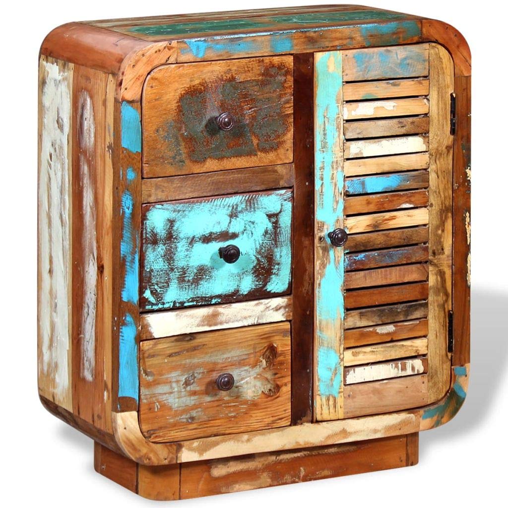 FAMIROSA Solid Reclaimed Wood Nightstand - Bedside Table with Door & Drawers, 23.6