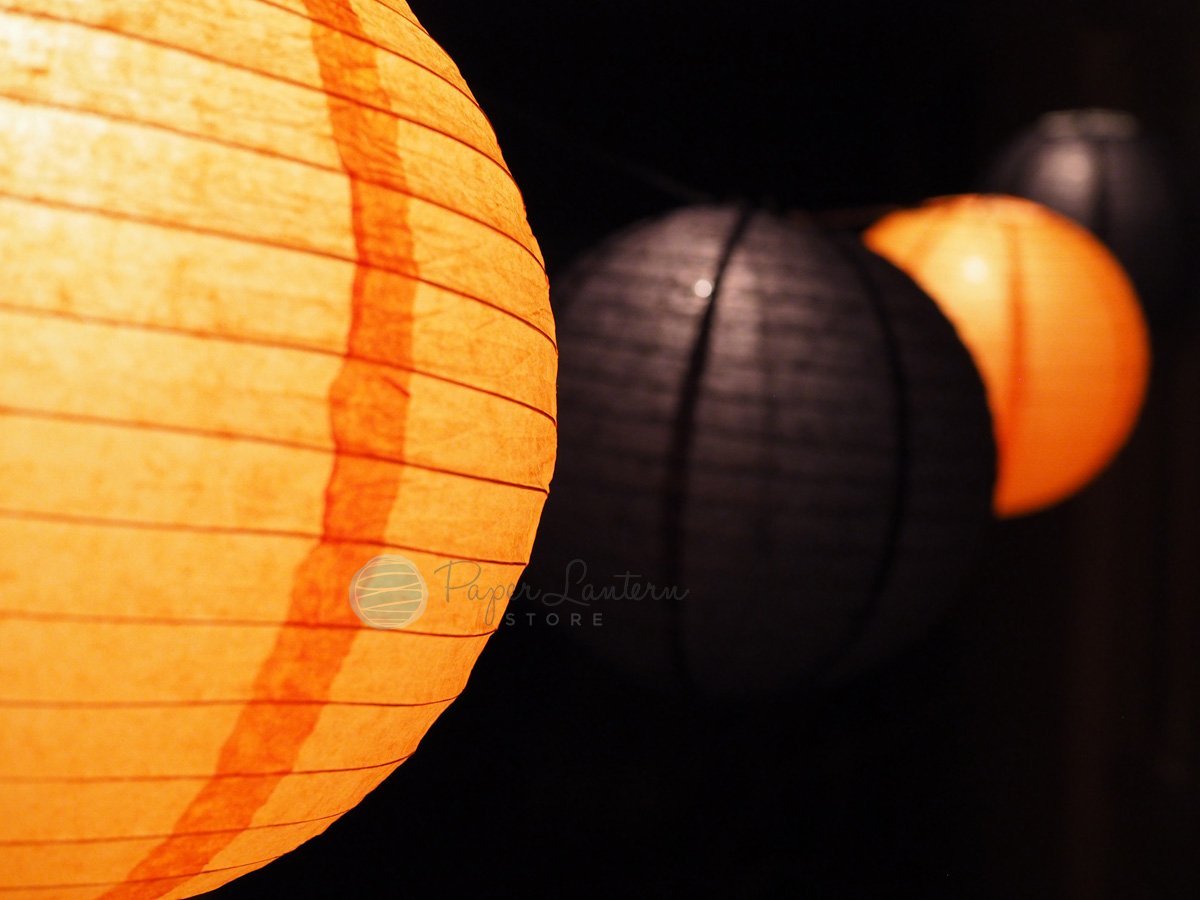 16 Pack Halloween Black and Orange Paper Lantern String Lights - 31 FT Expandable Party Decorations Kit for Indoor Outdoor Halloween Party, Porch, Yard, and Home Decor