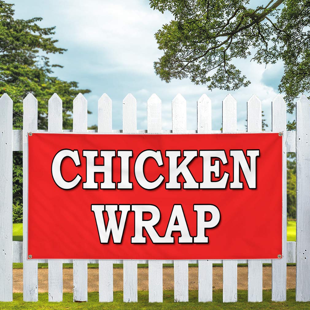 Custom Vinyl Banner - 60x144 Inches Weatherproof Outdoor Sign with 10 Grommets | Chicken Wrap Food Fair, Restaurant & Beverage Advertising | Durable for Industrial Yard, Events & Business Promotion
