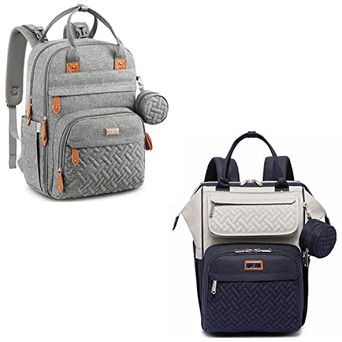 **BabbleRoo Waterproof Diaper Bag Backpack – Multifunctional Baby Nappy Changing Bag with Changing Pad, Stroller Straps & Pacifier Case – Unisex & Stylish (Gray & Blue) – Perfect for Travel, Daycare & On-the-Go Parents**