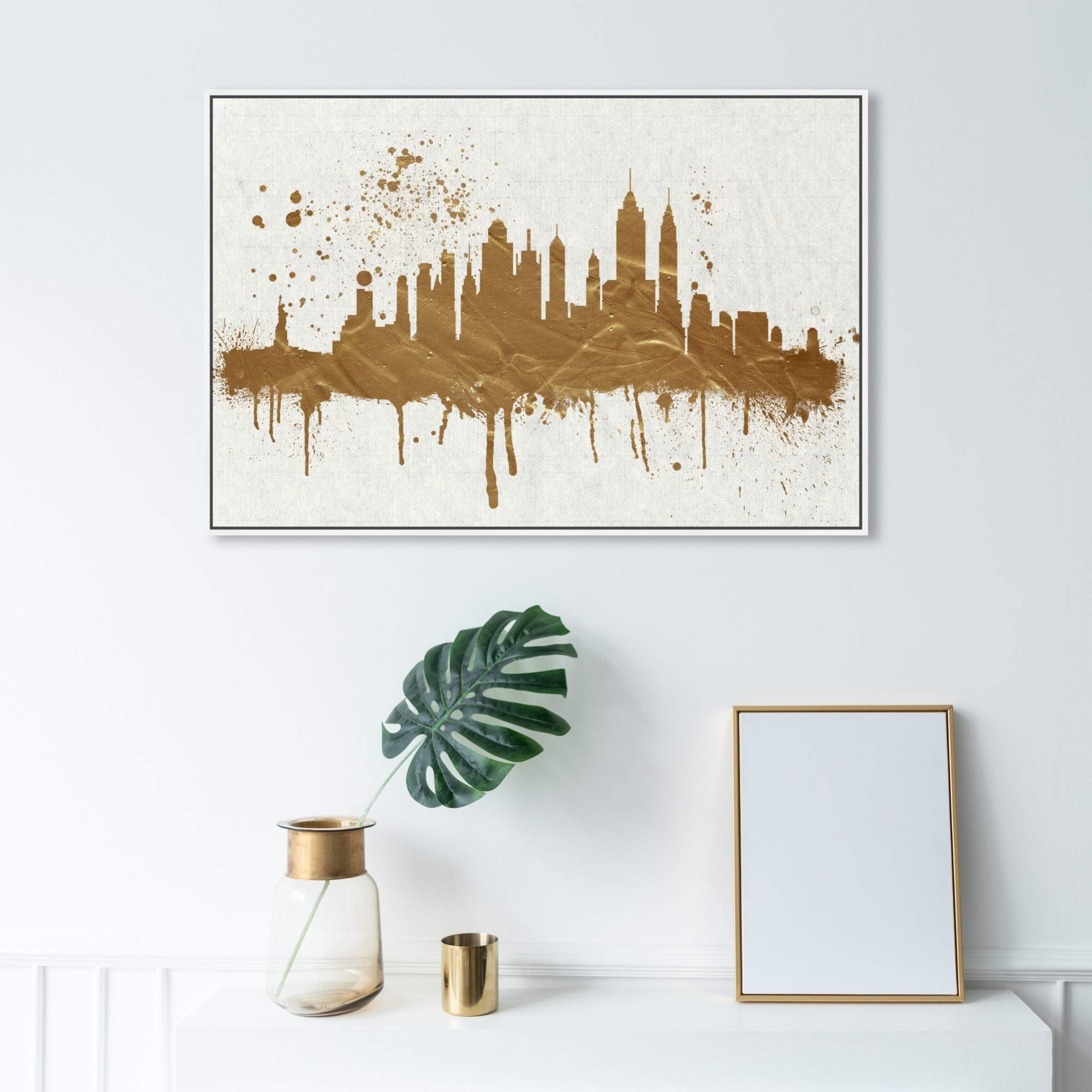 Gold NY Skyline Canvas Wall Art Prints - Modern Cityscape Decor for Living Room, Office & Bedroom