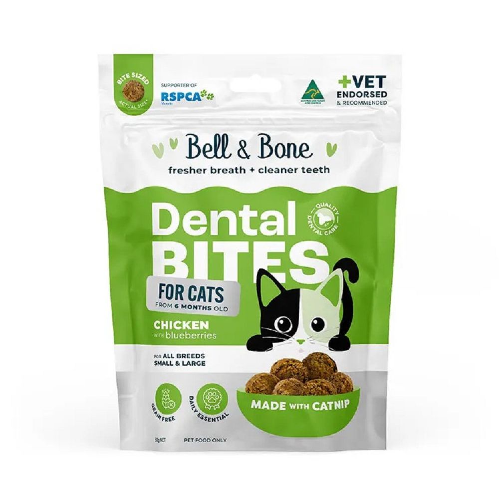 Bell & Bone Chicken with Blueberries Dental Bites for Cats - Natural Teeth Cleaning Treats for Indoor & Outdoor Cats - Promotes Oral Health & Fresh Breath