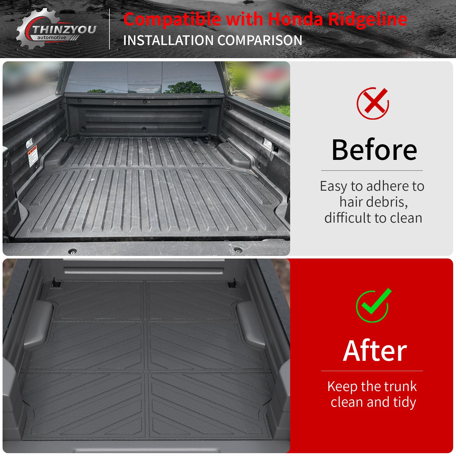 **2017-2025 Honda Ridgeline 5.3FT Bed Mat - Heavy Duty TPE All-Weather Truck Bed Liner - Non-Slip Protection for Cargo & Tools - Perfect for Camping, Hauling & Outdoor Adventures**