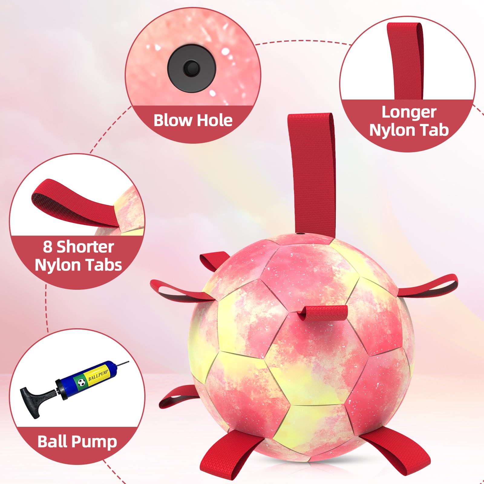 QDAN Colorful Red Dog Soccer Ball Toy - Durable Chew Proof Large Dog Toys for Outdoor Play, Water Fetch & Herding | Puppy Birthday Gift (8 Inch) - Perfect for Beach, Pool, Backyard & Dog Park Activities
