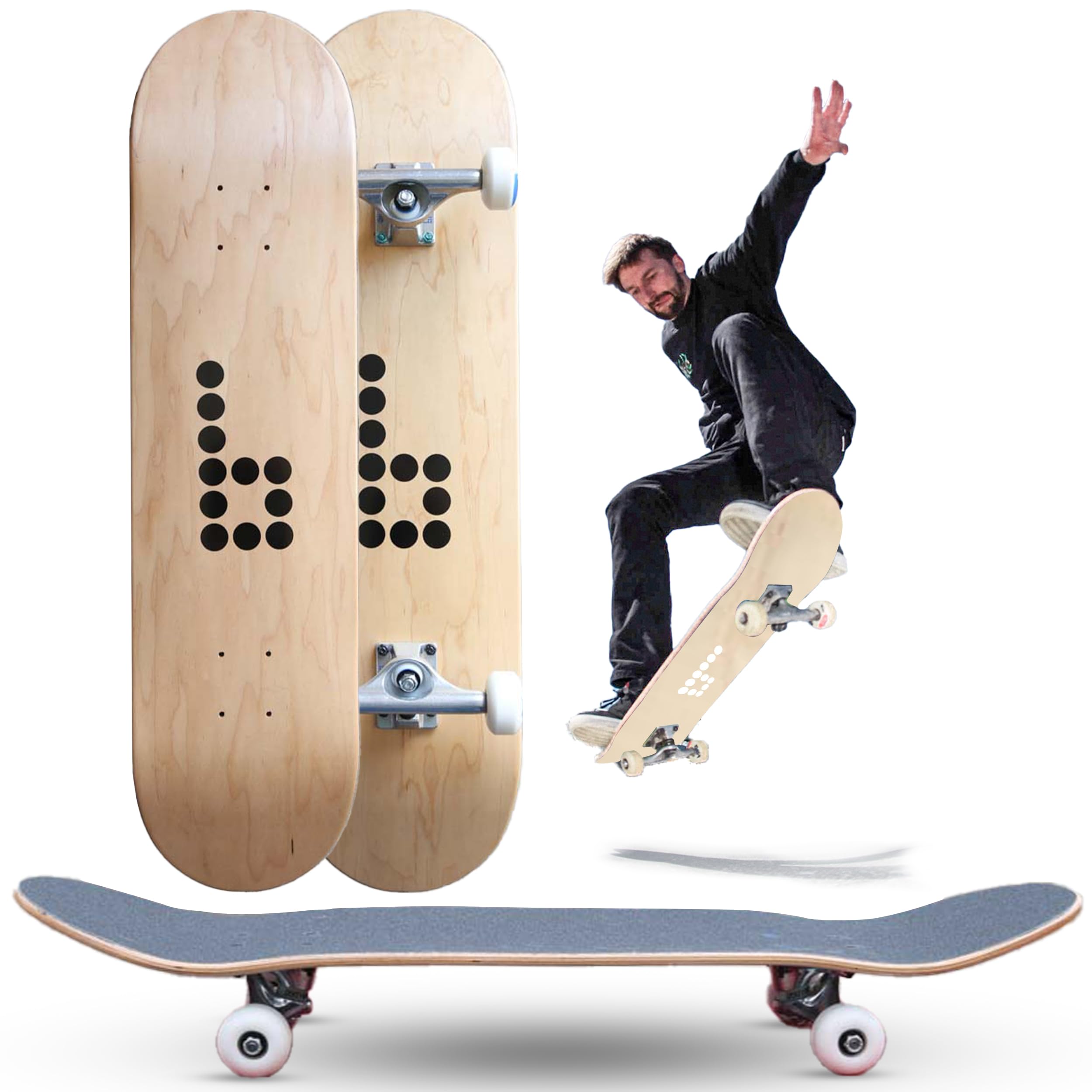 Braille Complete Skateboard for Adults & Kids - 31.5 Inch Pro Skateboard for Tricks & Street Riding | Perfect for Teens, Boys & Girls | Durable Standard Skate Board for Commuting & Skate Parks