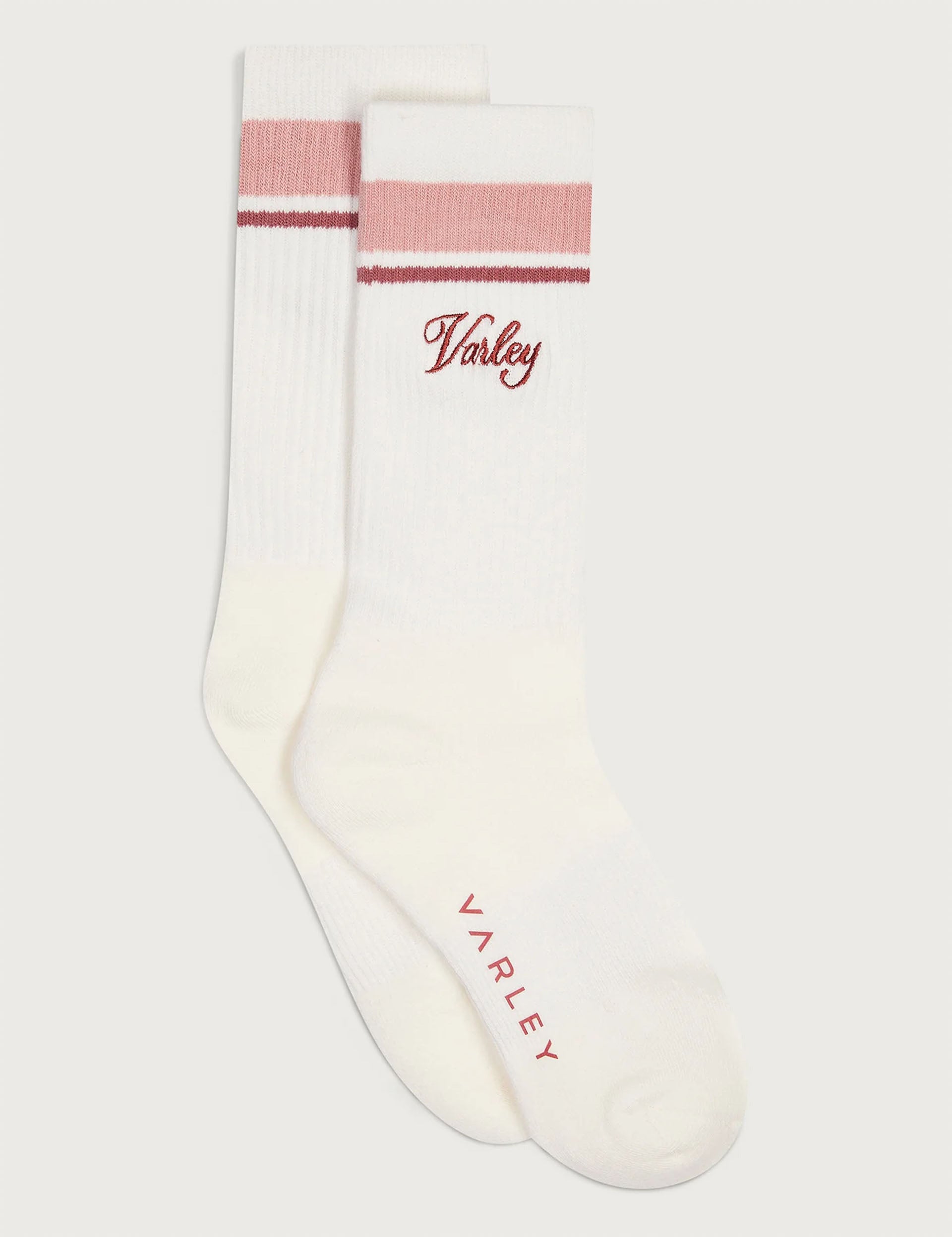 Lamar Club Stripe Socks for Men & Women - Soft Comfortable Cotton Crew Socks in Egret/Pale Mauve/Dusty Rose - Perfect for Casual Wear, Sports & Daily Activities