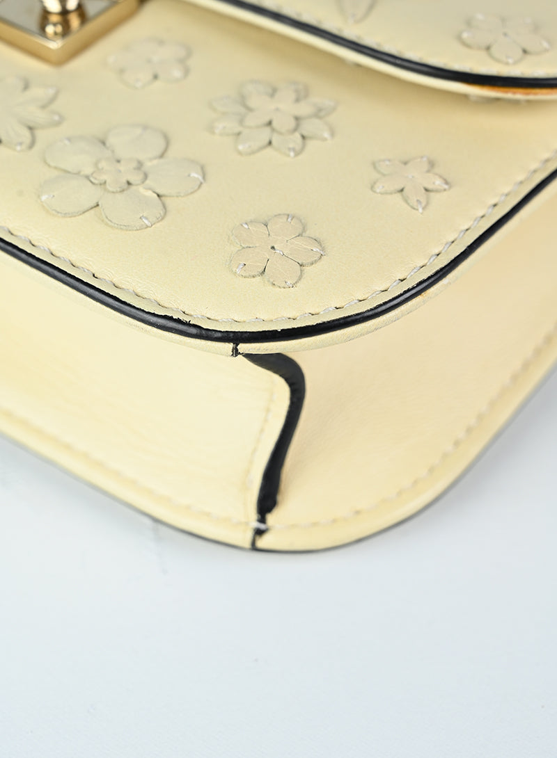 Valentino White Leather Handbag with Floral Design - Perfect for Women's Fashion, Parties & Special Occasions