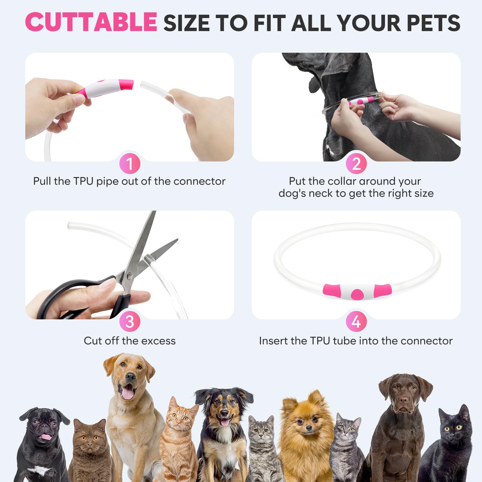 Waterproof Rechargeable LED Dog Collar - Glow in The Dark Adjustable TPU Pet Collar for Night Walking, Jogging & Safety | Light Up Dog Leash for Small Medium Large Dogs (Pink) - Perfect for Evening Walks, Camping & Outdoor Adventures