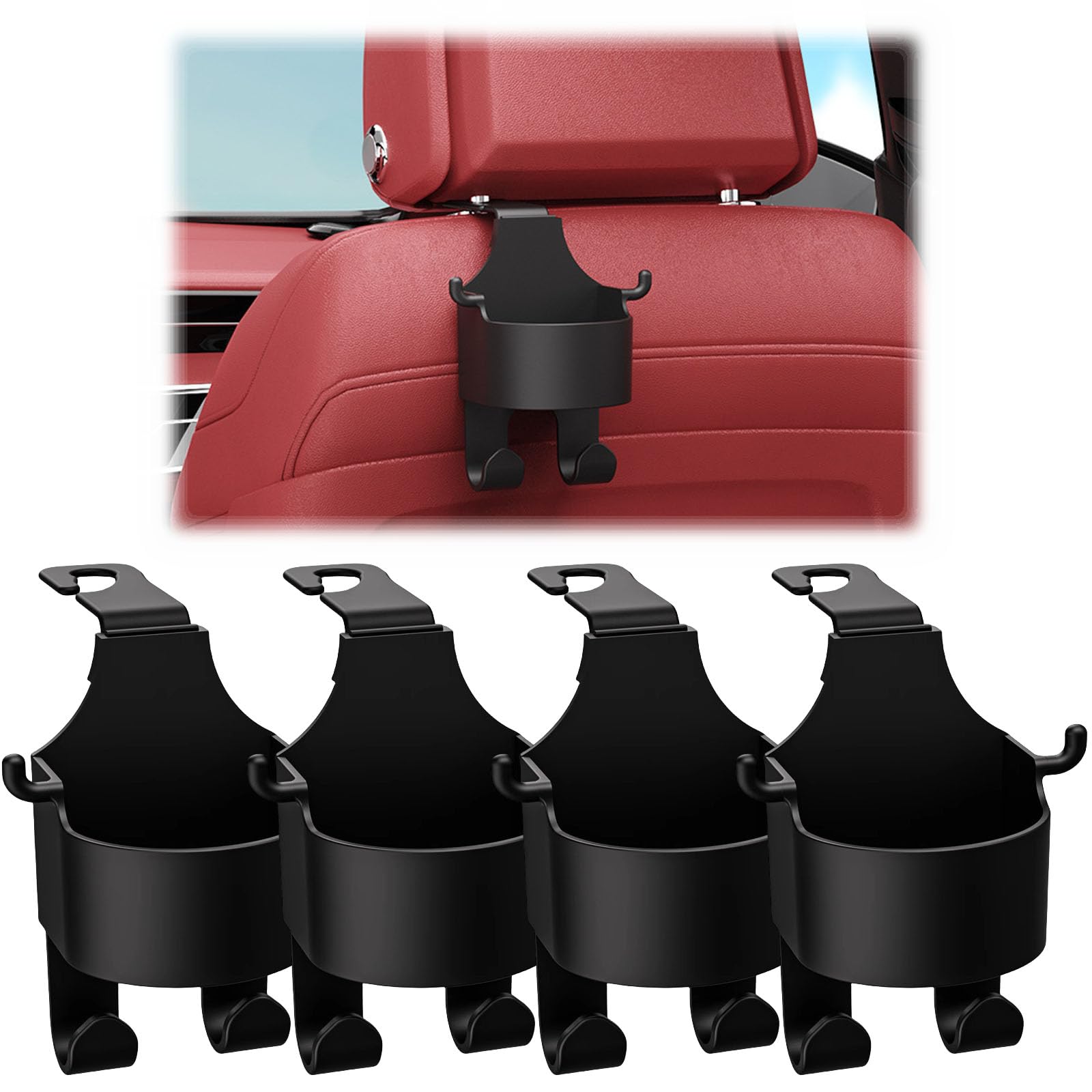 4PCS Multifunctional Car Seat Back Hook - Adjustable Phone Holder & Cup Storage Organizer for Car, Home, Office | Perfect for Road Trips, Commuting & Daily Organization