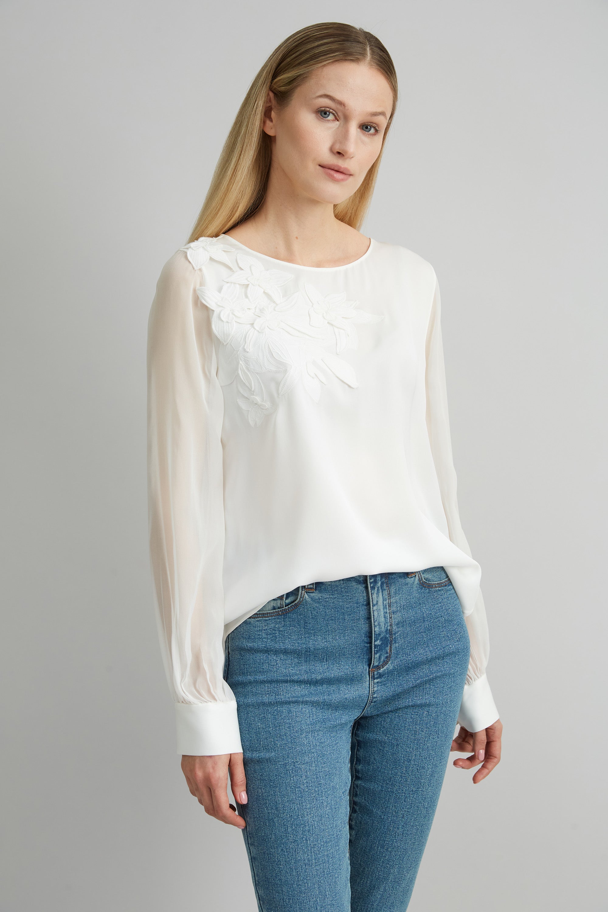 Elegant Floral Applique Silk Blouse for Women - Perfect for Weddings, Parties & Office Wear