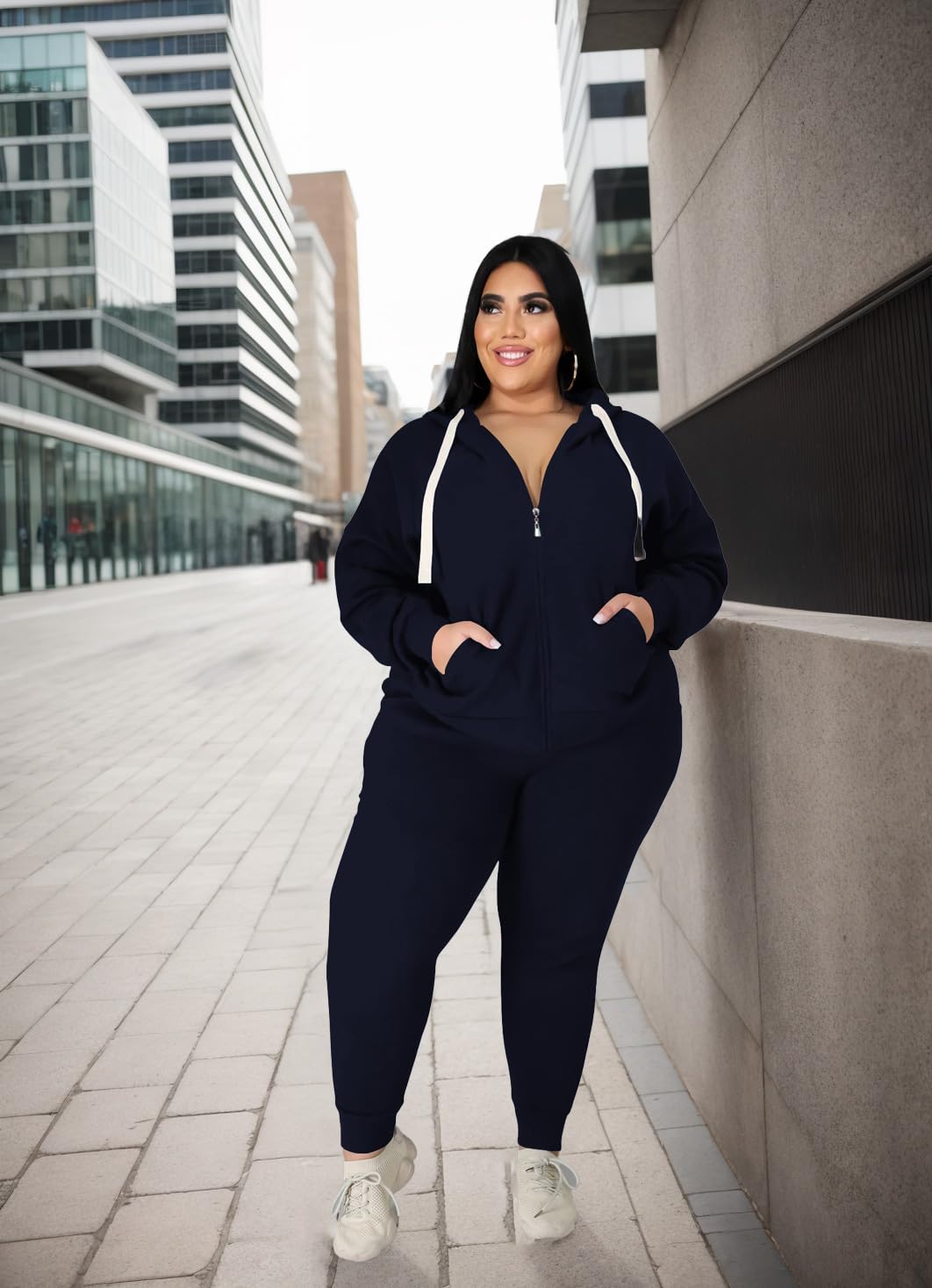 YeGine Women's Plus Size Two Piece Sweatsuit Set - Casual Long Sleeve Tracksuit with Pockets | Lounge Wear, Workout Outfit & Street Style Fashion
