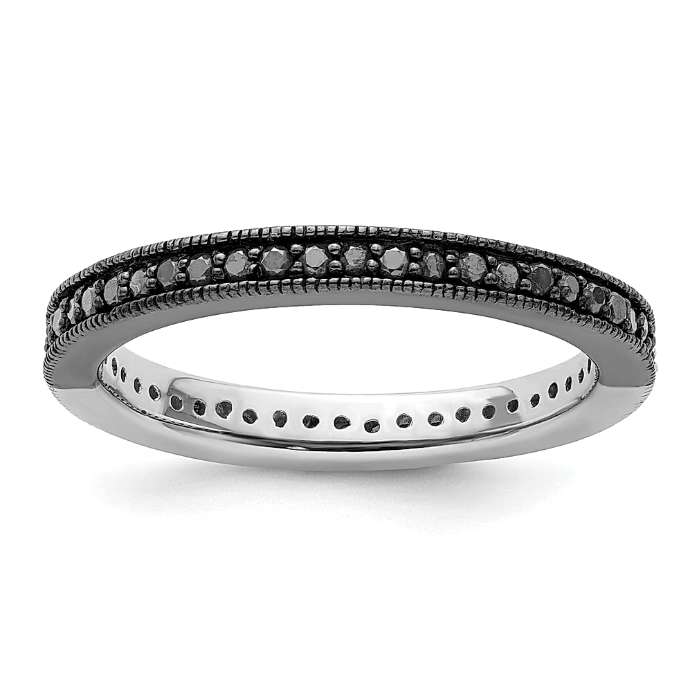 925 Sterling Silver Half Black & White Diamond Band Ring - Stackable Fashion Jewelry for Women, Perfect Gift for Her - Ideal for Weddings, Anniversaries & Everyday Elegance