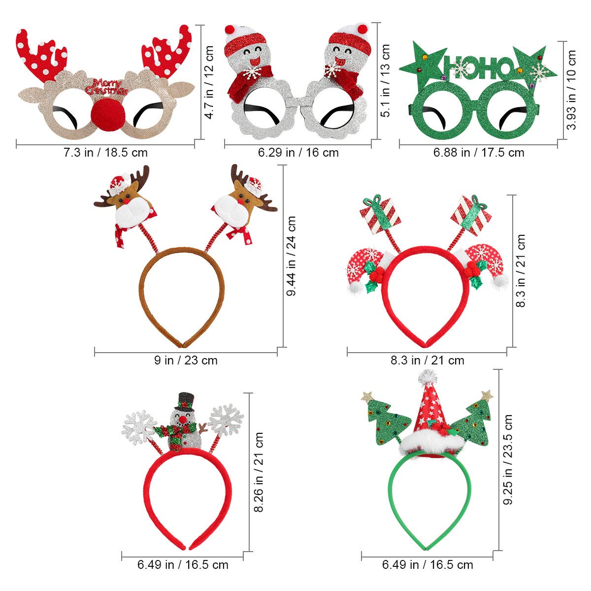 8 Pack Christmas Glasses & Headbands Set - Creative Elf Reindeer Antlers Xmas Tree Decorations for Holiday Parties | Fun Costume Accessories for Kids & Adults | Perfect for Christmas Photos, Office Celebrations & Family Gatherings