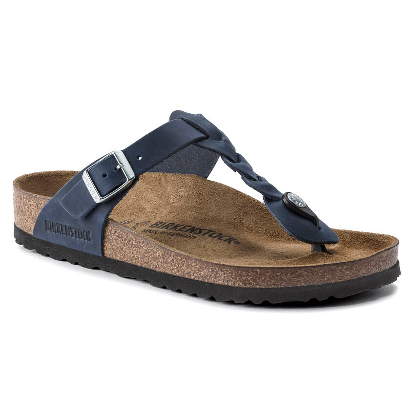 Birkenstock Gizeh Braided Oiled Leather Sandals for Women - Navy Blue Comfortable Footbed Slides | Perfect for Summer, Beach, and Casual Outings