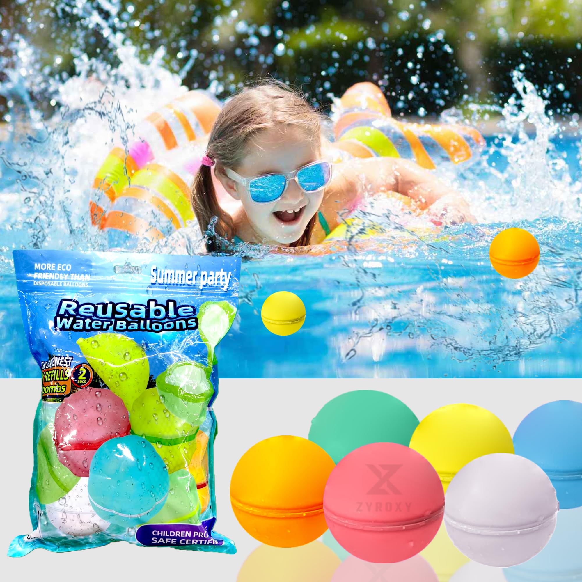Eco-Friendly Reusable Water Balloons - 24pcs Self-Sealing Refillable Water Bombs with Magnetic Closure | Quick Fill Splash Toys for Kids | Perfect for Pool Parties, Backyard Games & Summer Outdoor Activities