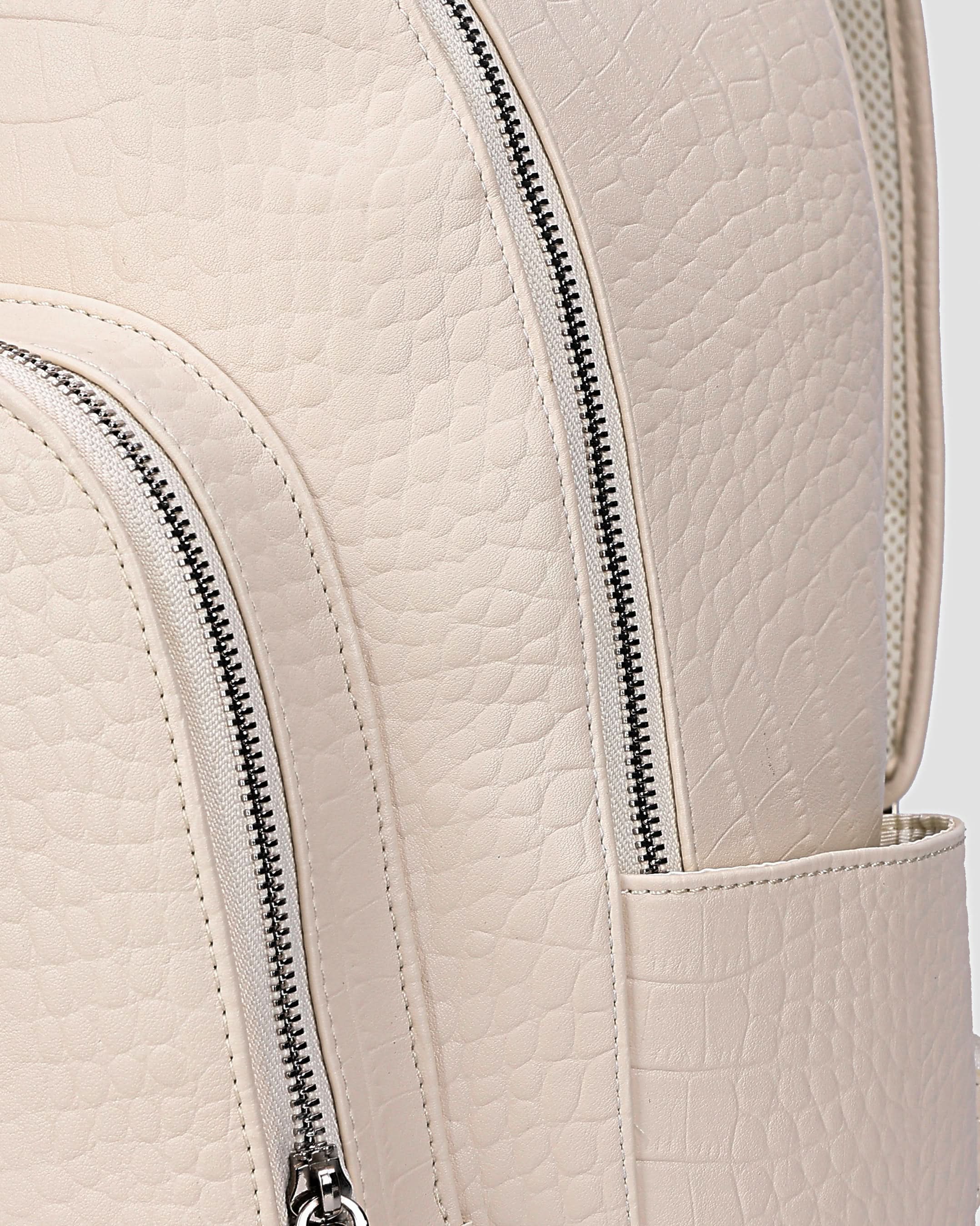 Premium Genuine Leather Backpack in Cream White - Stylish & Durable Travel Laptop Bag for Work, College & Outdoor Adventures