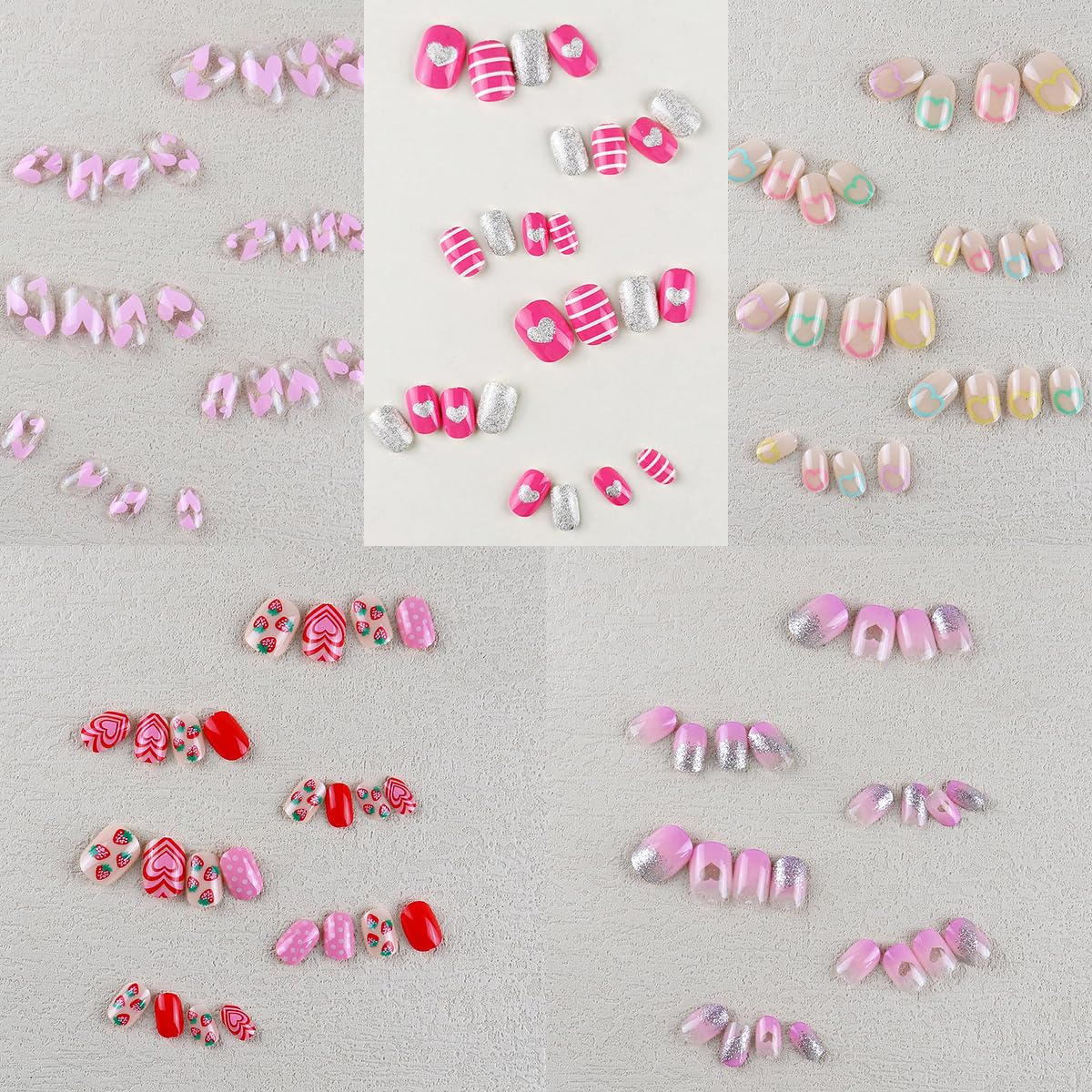 120-Piece Heart Pattern Press-On Fake Nails for Kids - Pre-Glued Short Oval Artificial Nails, Full Cover Acrylic Stick-On Nail Tips Kit for Little Girls - Perfect for Birthday Parties, Playdates & Dress-Up