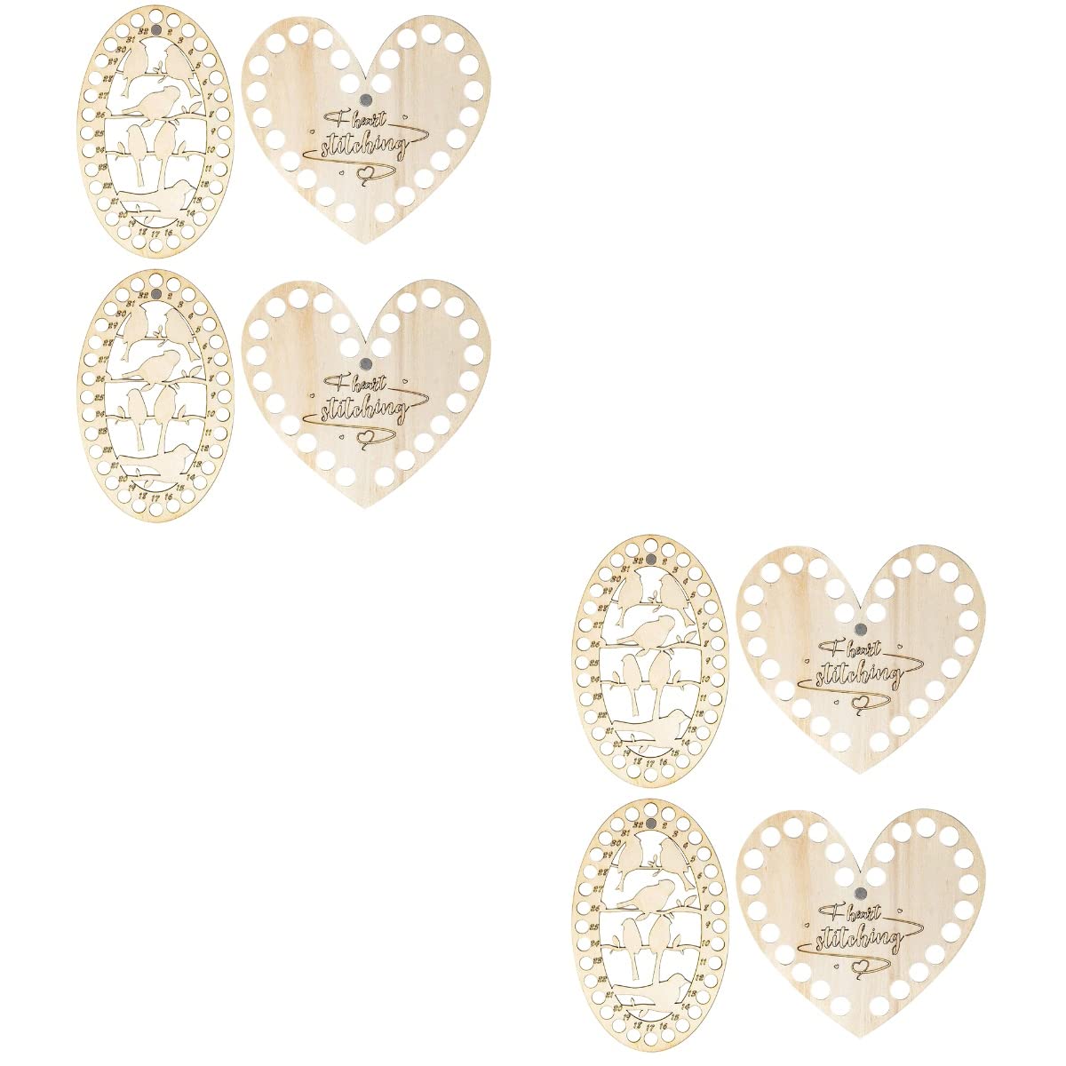 ULTNICE 8-Piece Wooden Heart & Bird Embroidery Floss Organizer - Cross Stitch Thread Holder for DIY Craft, Sewing & Needlework - Perfect for Organizing Floss, Yarn & Craft Supplies (Beige) | Great for Cross Stitch Kits, Scrapbooking & Handmade Gift Projects