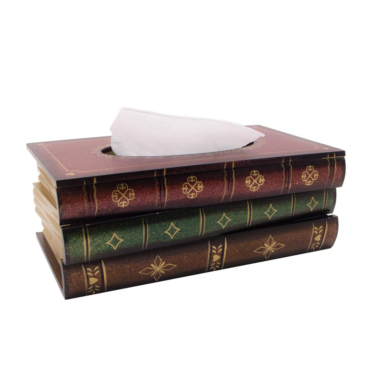 Antique Gothic Wooden Tissue Box Holder - Medieval Style Vintage Book Design for Living Room & Bathroom Decor - Unique Napkin Dispenser for Halloween & Home Decoration
